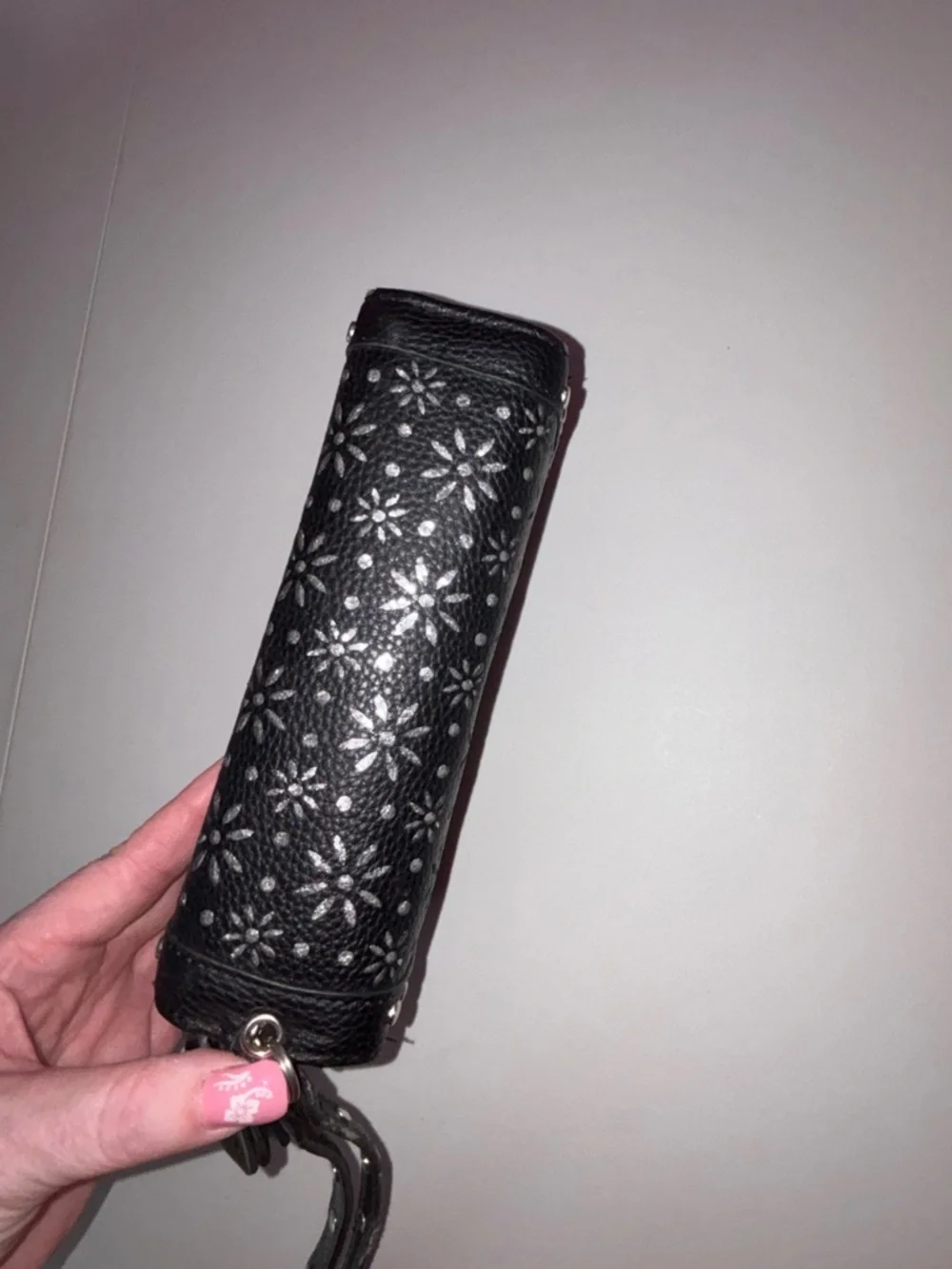 Black Floral Stud Zip-Around Wristlet Wallet